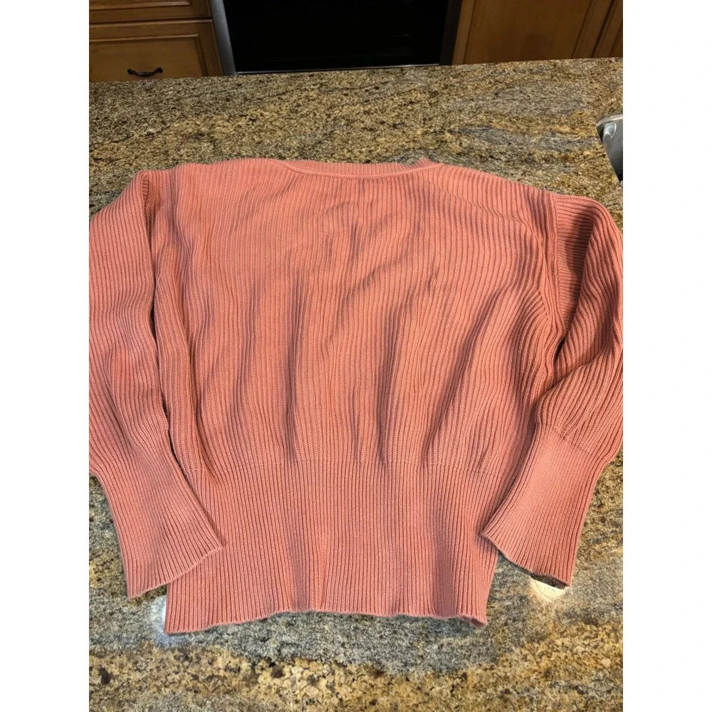 Free People Ribbed‎ V-Neck Cotton Blend Sweater Dusty Rose Pink Medium Cropped